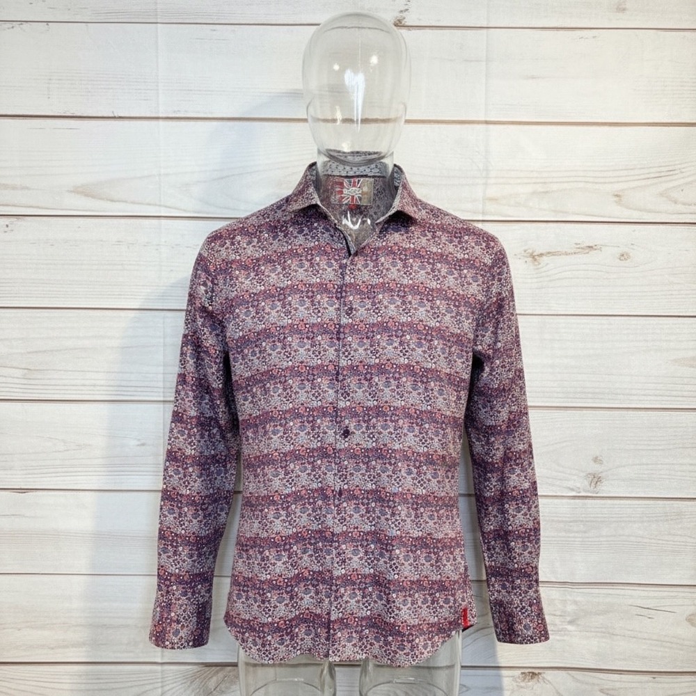 7 Downie St Couture London Mens Long Sleeve Button Up Shirt Geometric Size 8